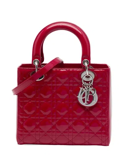 Pre-owned Dior 2012 Medium Patent Cannage Lady  Satchel In Red
