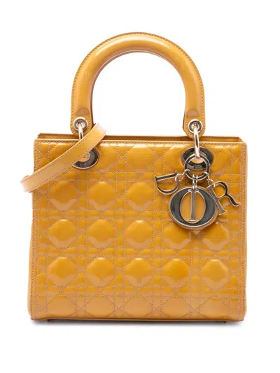 Pre-owned Dior 2012 Medium Patent Cannage Lady  Satchel In Yellow