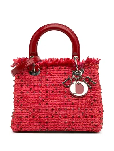 Pre-owned Dior 2012 Medium Tweed Fringe Rhinestone Lady  Satchel