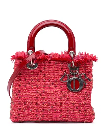 Pre-owned Dior 2012 Medium Tweed Fringe Rhinestone Lady  Satchel