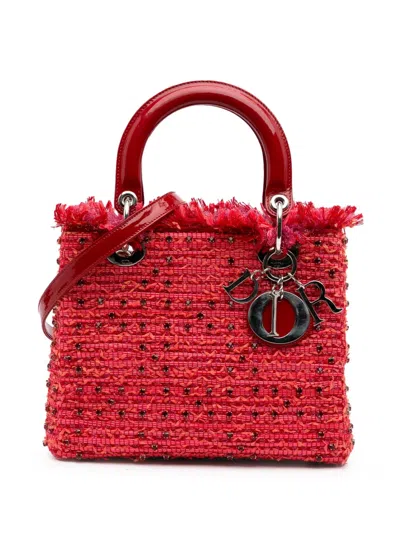 Pre-owned Dior 2012 Medium Tweed Fringe Rhinestone Lady  Satchel
