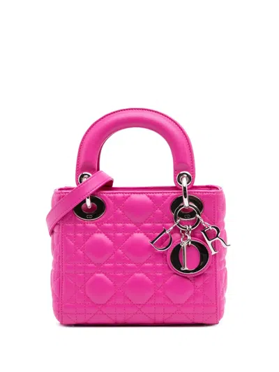 Pre-owned Dior 2012 Mini Lambskin Cannage Lady  Satchel In Pink