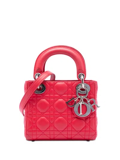 Pre-owned Dior 2012 Mini Lambskin Cannage Lady  Satchel In Red
