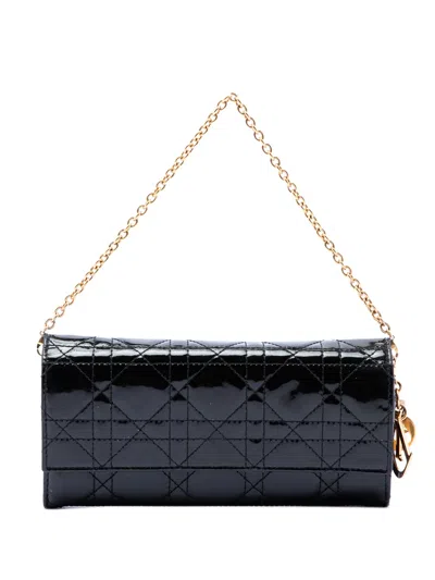 Pre-owned Dior 2012 Patent Cannage Lady  Wallet On Chain Handbag In Black