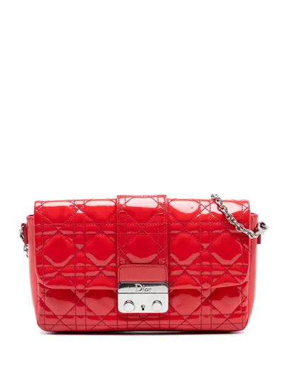 Pre-owned Dior 2012 Patent Cannage New Lock Pouch Crossbody Bag In Red