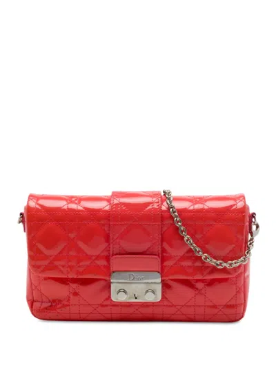 Pre-owned Dior 2012 Patent Cannage New Lock Pouch Crossbody Bag In Red