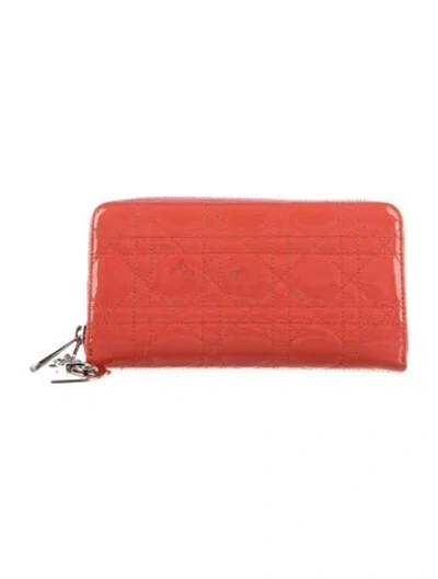 Pre-owned Dior 2012 Patent Leather Continental Wallet In Orange