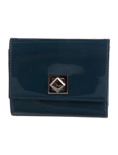 Pre-owned Dior 2012 Signature Logo Trifold Wallet In Blue