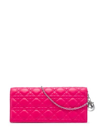 Pre-owned Dior 2013 Lambskin Cannage Lady  Chain Convertible Clutch Crossbody Bag In Pink