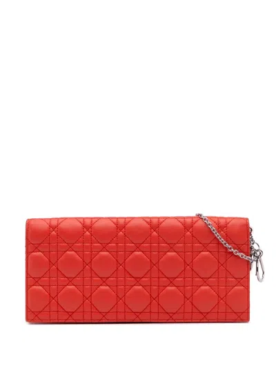 Pre-owned Dior 2013 Lambskin Cannage Lady  Wallet On Chain Crossbody Bag In Orange