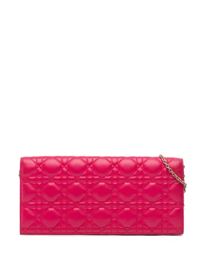 Pre-owned Dior 2013 Lambskin Cannage Lady  Wallet On Chain Crossbody Bag In Pink