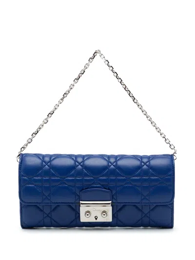 Pre-owned Dior 2013 Lambskin Cannage Miss  Promenade Wallet On Chain Shoulder Bag In Blue