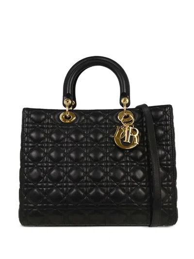 Pre-owned Dior 2013 Large Lady  Cannage-leather Tote Bag In Black