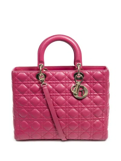 Pre-owned Dior 2013 Large Lady  Quilted Charm Tote Bag In Pink