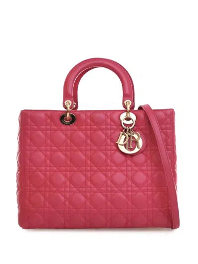 Pre-owned Dior 2013 Large Lambskin Cannage Lady  Satchel