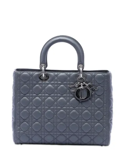 Pre-owned Dior 2013 Large Lambskin Cannage Lady  Satchel In Gray