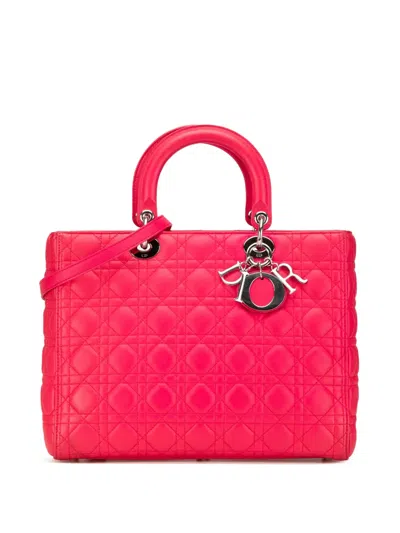 Pre-owned Dior 2013 Large Lambskin Cannage Lady  Satchel In Pink