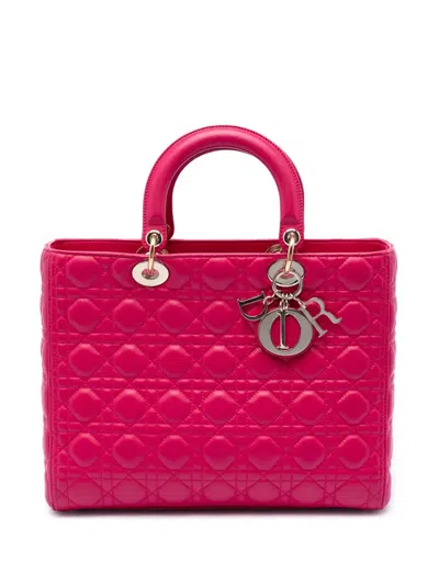 Pre-owned Dior 2013 Large Lambskin Cannage Lady  Satchel In Pink