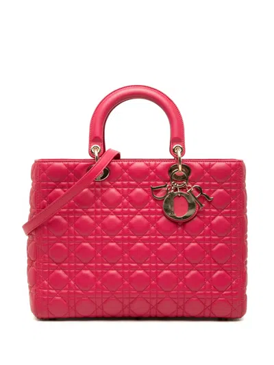 Pre-owned Dior 2013 Large Lambskin Cannage Lady  Satchel In Pink