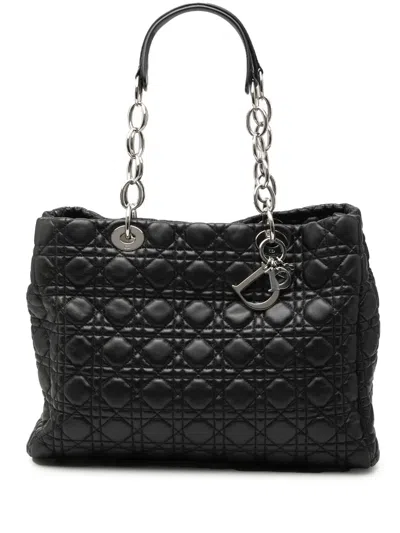 Pre-owned Dior 2013 Large Lambskin Cannage Lady  Soft Shopping Tote Bag In Black