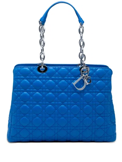 Pre-owned Dior 2013 Large Lambskin Cannage Soft Zipped Lady  Shopping Tote Bag In Blue