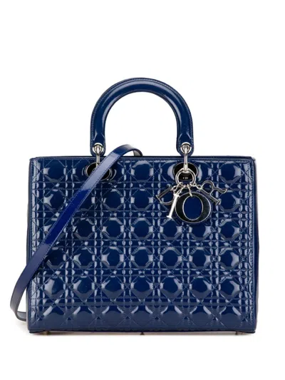 Pre-owned Dior 2013 Large Patent Cannage Lady  Satchel In 蓝色