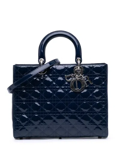 Pre-owned Dior 2013 Large Patent Cannage Lady  Satchel In Blue