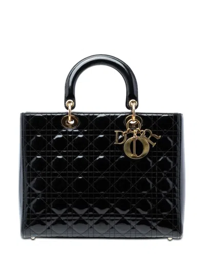 Pre-owned Dior 2013 Large Patent Cannage Lady  Satchel In Black