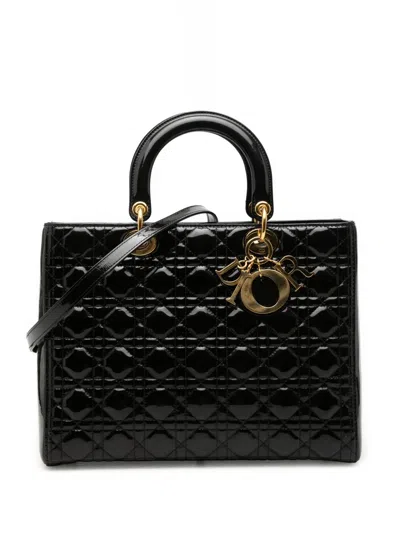 Pre-owned Dior 2013 Large Patent Cannage Lady  Satchel In Black