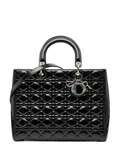 Pre-owned Dior 2013 Large Patent Cannage Lady  Satchel In Black