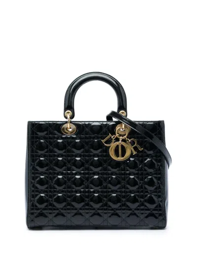 Pre-owned Dior 2013 Large Patent Cannage Lady  Satchel In Black
