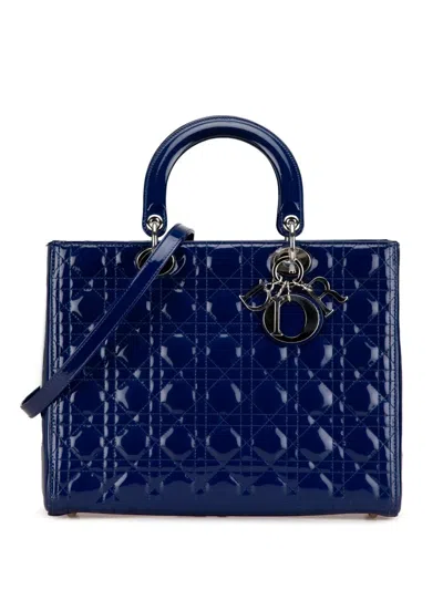 Pre-owned Dior 2013 Large Patent Cannage Lady  Satchel In Blue