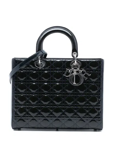 Pre-owned Dior 2013 Large Patent Cannage Lady  Satchel In Blue