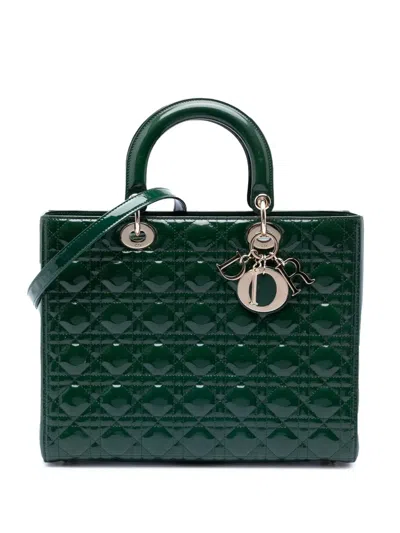 Pre-owned Dior 2013 Large Patent Cannage Lady  Satchel In Green