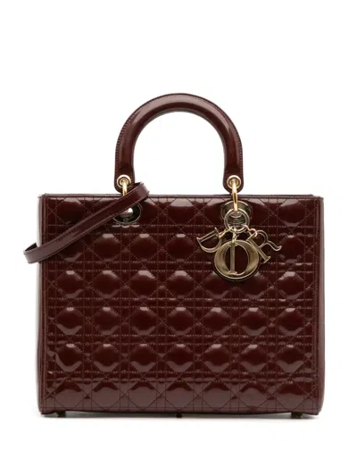 Pre-owned Dior 2013 Large Patent Cannage Lady  Satchel In Red