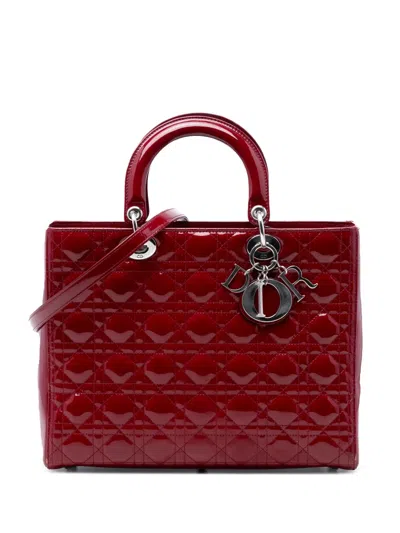 Pre-owned Dior 2013 Large Patent Cannage Lady  Satchel In Red