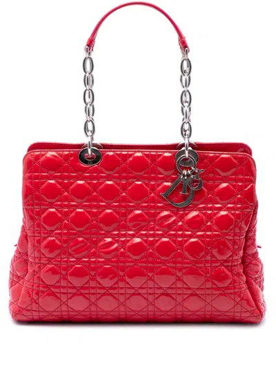 Pre-owned Dior 2013 Large Patent Cannage Lady  Soft Shopping Tote Bag In Red