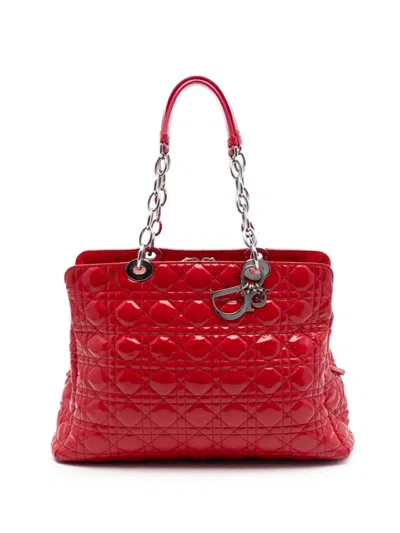 Pre-owned Dior 2013 Large Patent Cannage Soft Zipped Lady  Shopping Tote Bag In Red