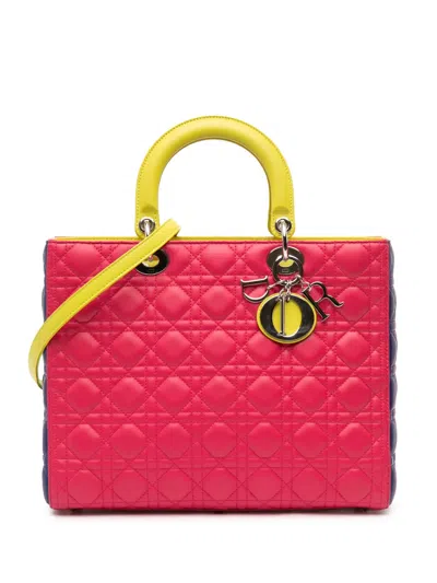 Pre-owned Dior 2013 Large Tricolor Lambskin Cannage Lady  Satchel In Pink