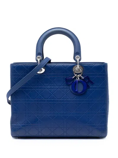 Pre-owned Dior 2013 Large Ultra Matte Calfskin Cannage Embossed Lady  Satchel In Blue