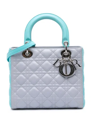 Pre-owned Dior 2013 Medium Bicolor Lambskin Cannage Lady  Satchel In Gray