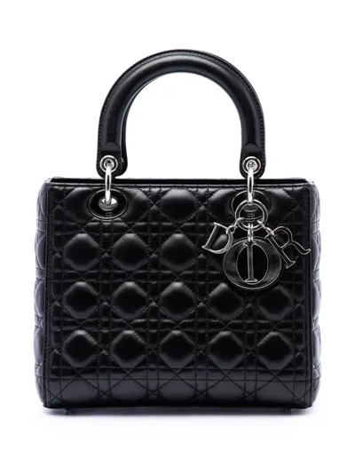 Pre-owned Dior 2013 Medium Lambskin Cannage Lady  Satchel In Black