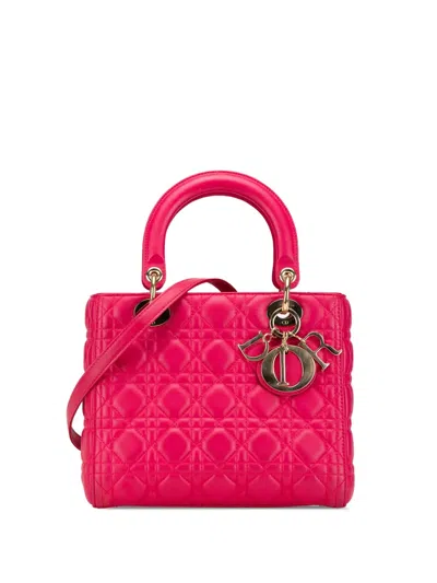 Pre-owned Dior 2013 Medium Lambskin Cannage Lady  Satchel In Pink