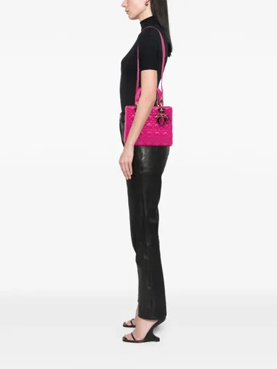 Pre-owned Dior 2013 Medium Lambskin Cannage Lady  Satchel In Pink