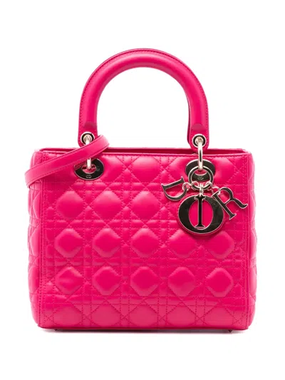 Pre-owned Dior 2013 Medium Lambskin Cannage Lady  Satchel In Pink
