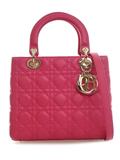 Pre-owned Dior 2013 Medium Lambskin Cannage Lady  Satchel In Pink