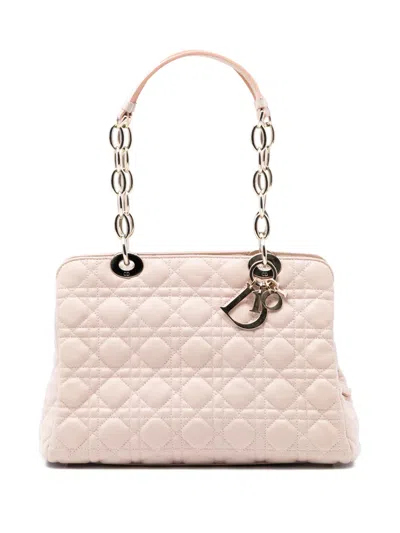 Pre-owned Dior 2013 Medium Lambskin Cannage Soft Zipped Lady  Shopping Tote Bag In Brown