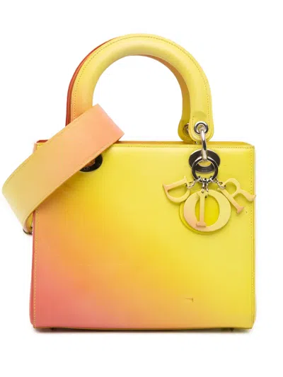 Pre-owned Dior 2013 Medium Ombre Calfskin Lady  Satchel In Orange
