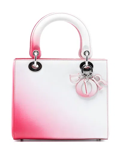 Pre-owned Dior 2013 Medium Ombre Calfskin Lady  Satchel In White