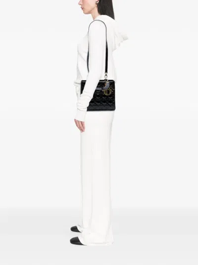 Pre-owned Dior 2013 Medium Patent Cannage Lady  Satchel In Black